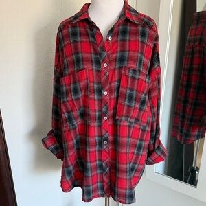 Vici Red and Black Plaid Button-Up Top